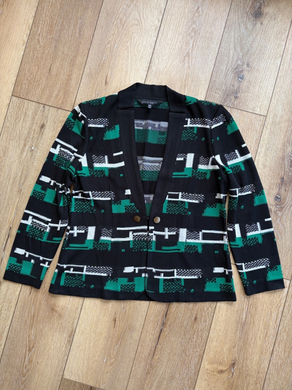 Ming Wang Knit Jacket PS Black White Green Geometric